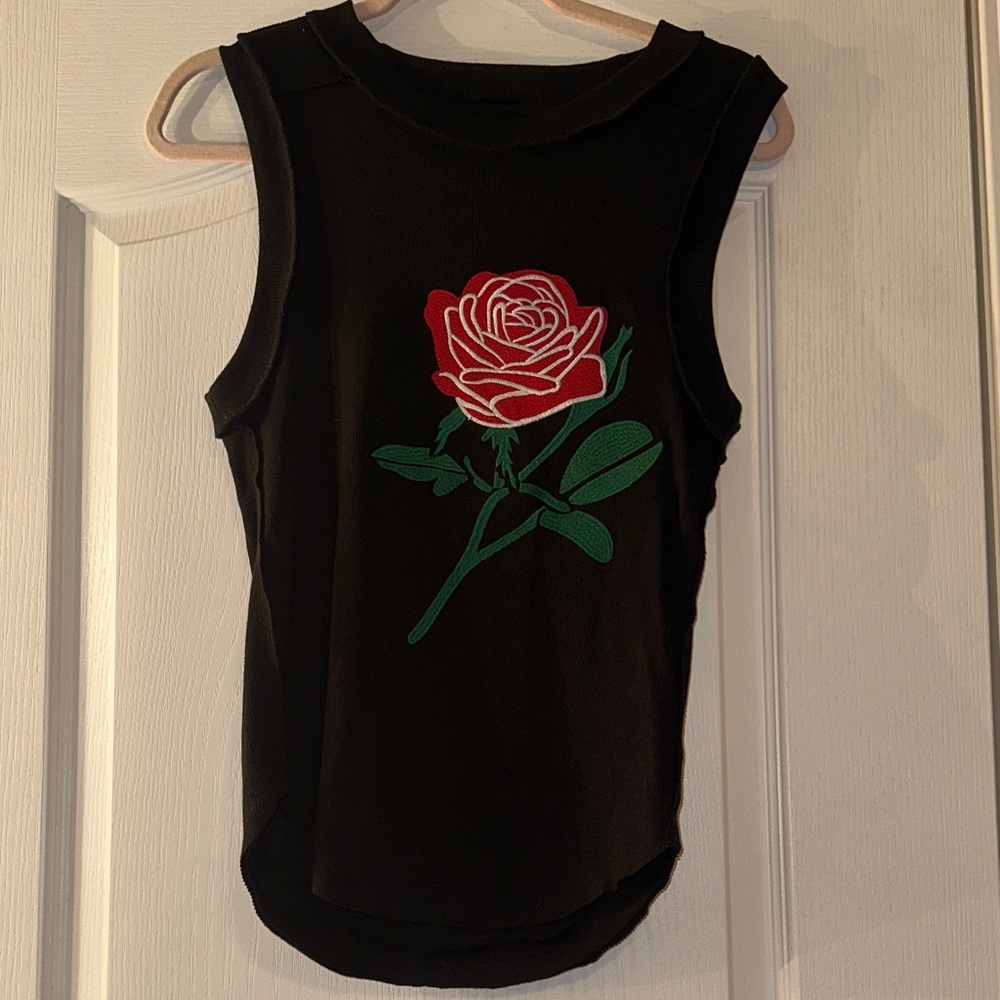 Elegant Black Tank Top with Red Rose Design Banner Day Brand. New without tags.